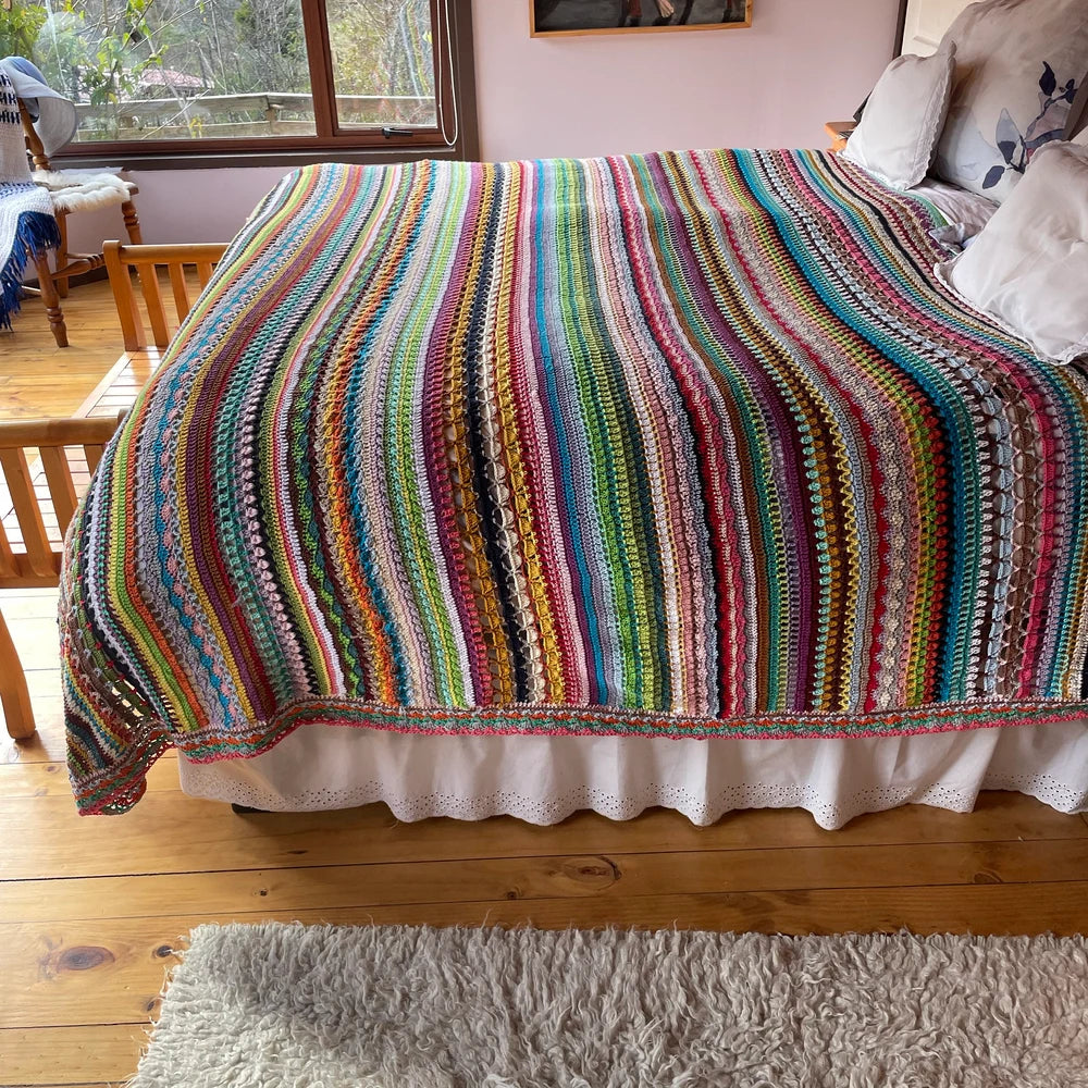 🌈 Mixed Stitch Crochet Blanket Pattern – 210 Rows of Colorful Texture (12 Sizes PDF) 🧶