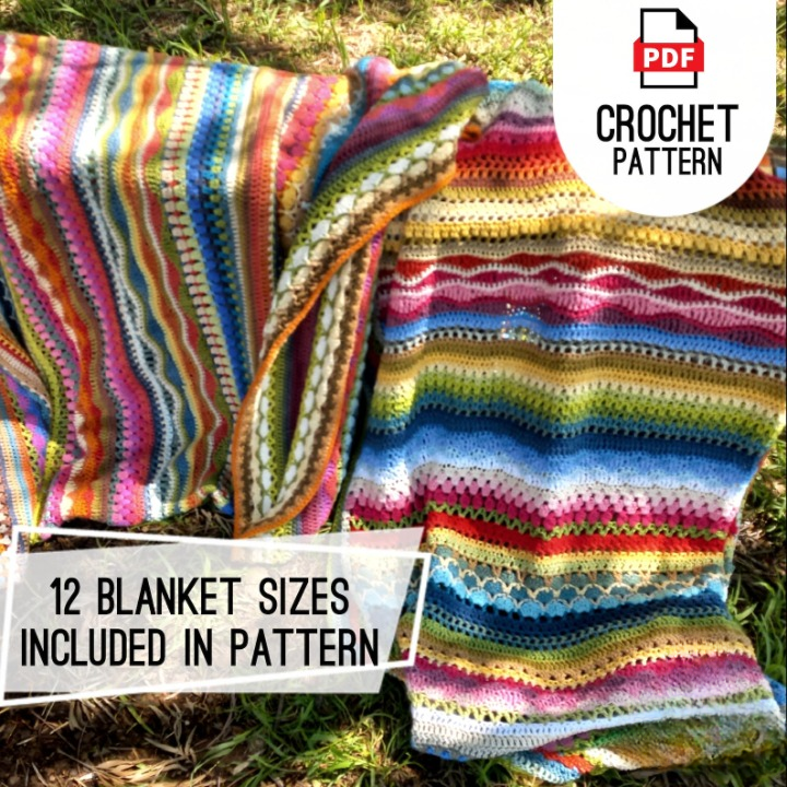 🌈 Mixed Stitch Crochet Blanket Pattern – 210 Rows of Colorful Texture (12 Sizes PDF) 🧶