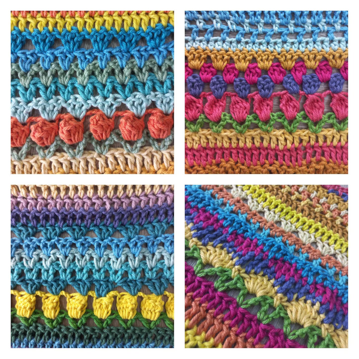 🌈 Mixed Stitch Crochet Blanket Pattern – 210 Rows of Colorful Texture (12 Sizes PDF) 🧶