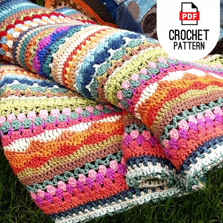๐ Rainbow Striped Crochet Blanket โ PDF Pattern