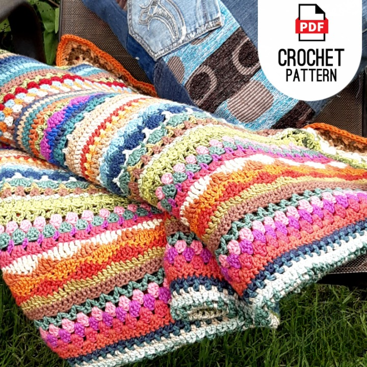 ๐ Rainbow Striped Crochet Blanket โ PDF Pattern
