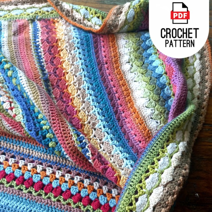 ๐ Rainbow Striped Crochet Blanket โ PDF Pattern