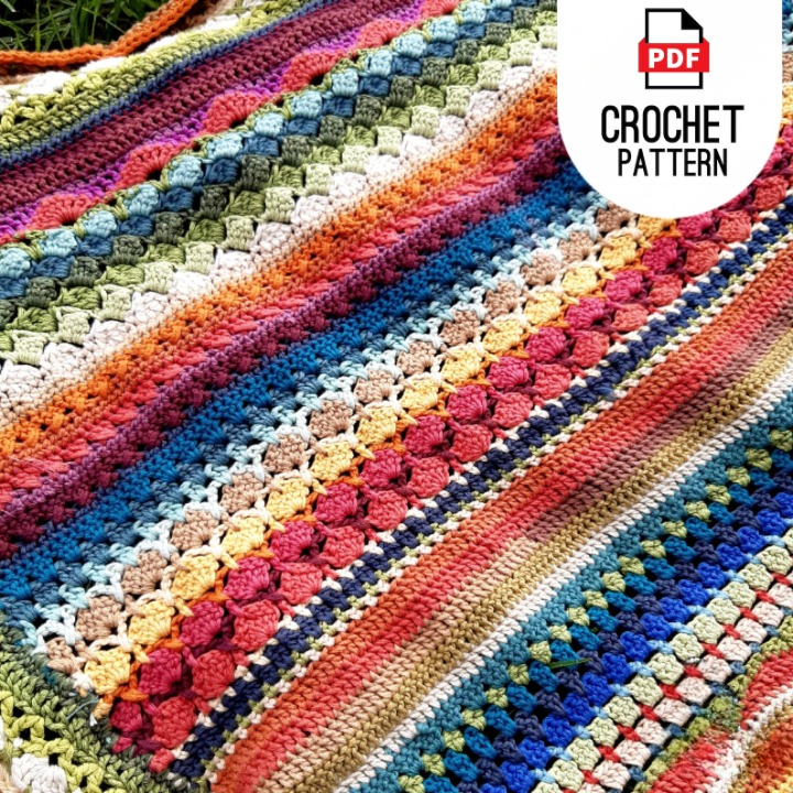 ๐ Rainbow Striped Crochet Blanket โ PDF Pattern