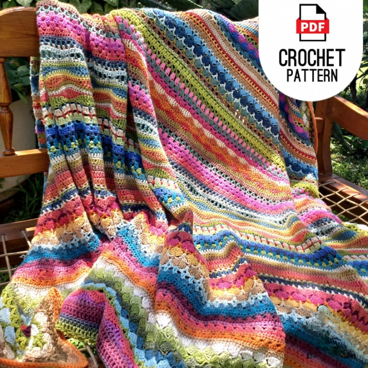 ๐ Rainbow Striped Crochet Blanket โ PDF Pattern