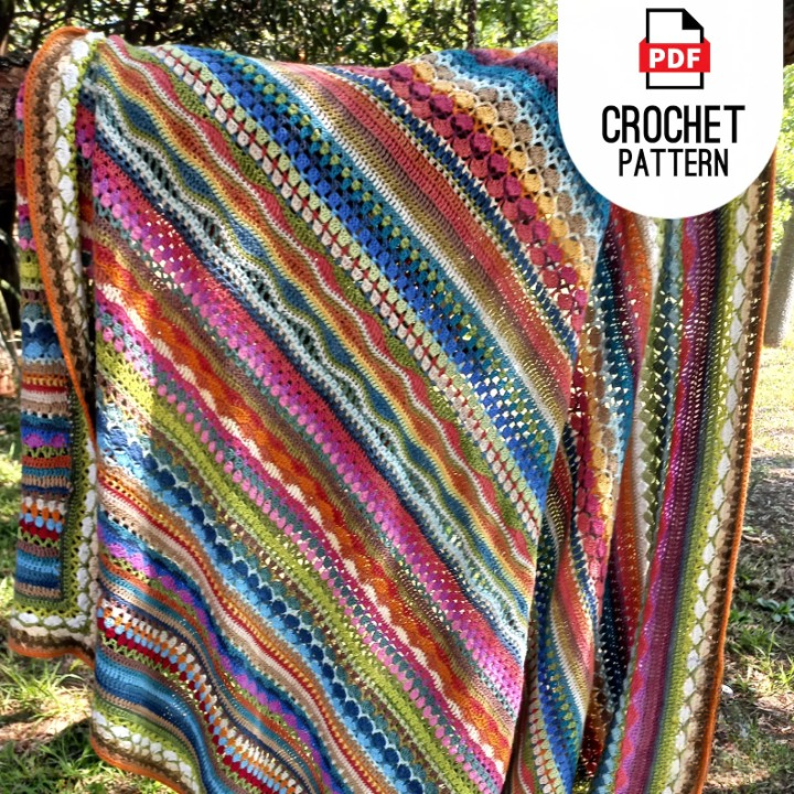 ๐ Rainbow Striped Crochet Blanket โ PDF Pattern