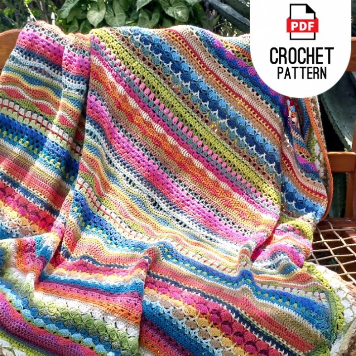 ๐ Rainbow Striped Crochet Blanket โ PDF Pattern