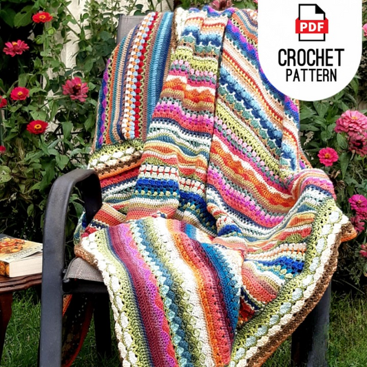 🌈 Rainbow Striped Crochet Blanket – PDF Pattern