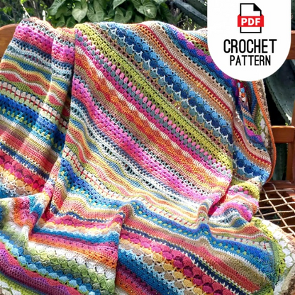 🌈 Rainbow Striped Crochet Blanket – PDF Pattern